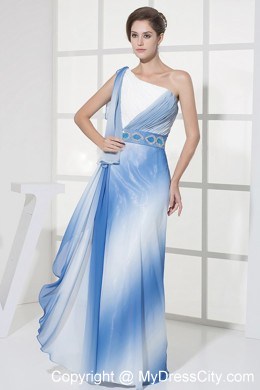 Omber Color Prom Dress With Ruche One Shoulder Beaded Waist