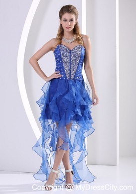 Royal Blue Sweetheart Beaded Prom Dress With Asymmetrical Ruffles