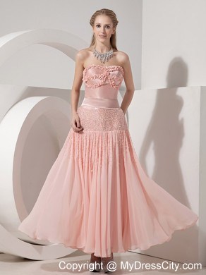 Strapless Light Pink Column Ankle-length Beaded Prom Dress