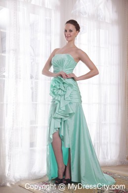 Apple Green High-low Taffeta Prom Dress with Hand Made Flower