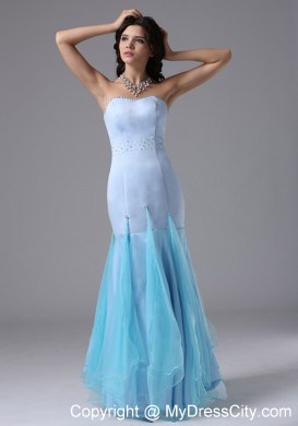 Organza and Satin Mermaid Light Blue Beaded Dress for Prom