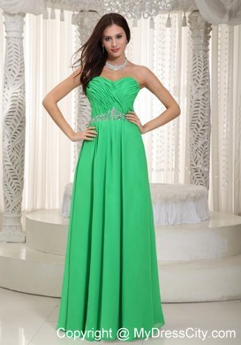 Green Sweetheart Ruching and Beading Chiffon Prom Dress