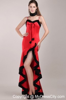 Red and Black Beading Straps High-low Back Out Prom Dress