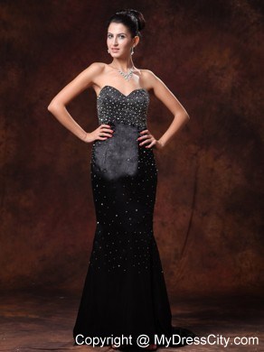 Black Sweetheart Beaded Decorated Evening Gowns Whit Brush Train