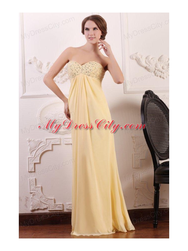 Light Yellow Empire Sweetheart Prom Dress with Beading