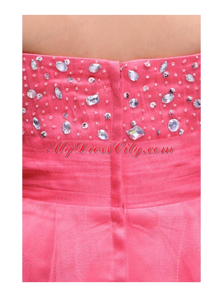 Pink Strapless Beaded Short Prom Dress with A-line