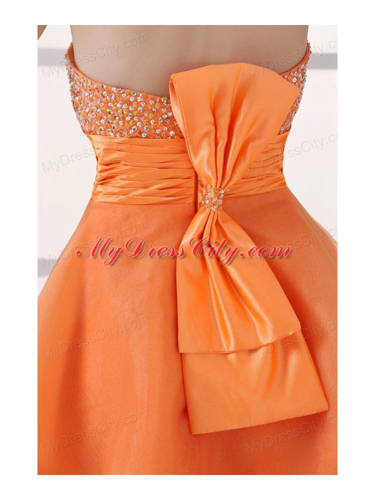 Orange Sweetheart Beaded Short Prom Dress Mini-length