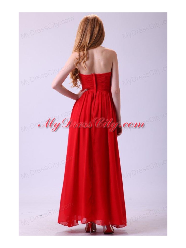 Red Empire Sweetheart Beading Floor-length Chiffon 2014 Prom Dress