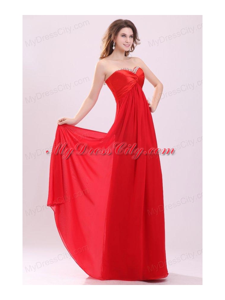 Red Empire Sweetheart Beading Floor length Chiffon Prom Dress