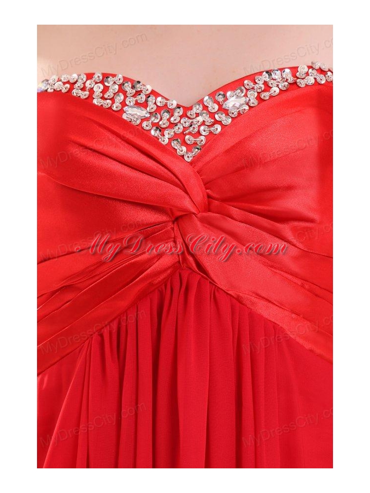 Red Empire Sweetheart Beading Floor length Chiffon Prom Dress