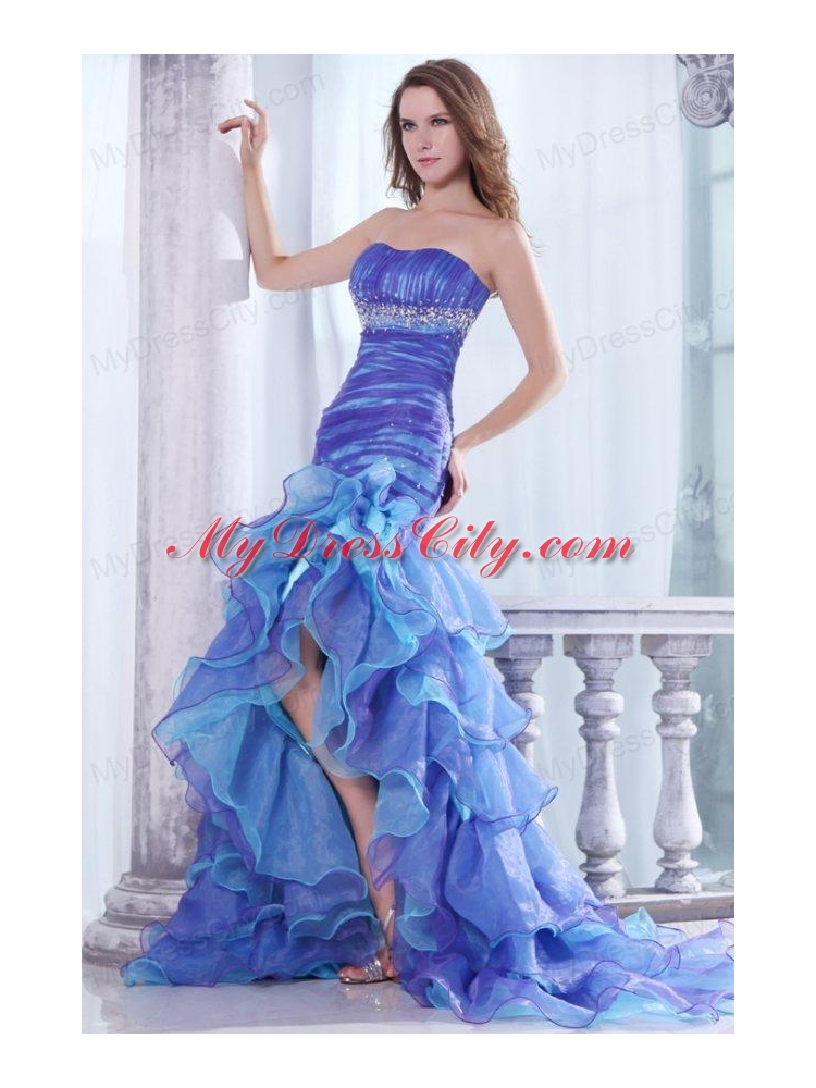 Strapless Beading and Ruffles Layered Mermaid Purple and Blue Prom Dress