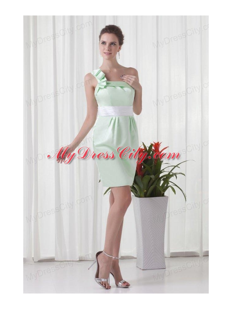 Apple Green Column One Shoulder Taffeta Mini-length Ruching Prom Dress