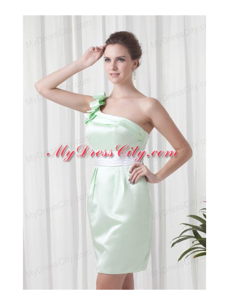 Apple Green Column One Shoulder Taffeta Mini-length Ruching Prom Dress