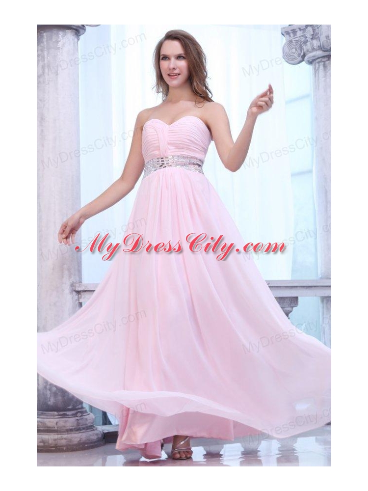 Empire Baby Pink Sweetheart Ruching Beading Chiffon Prom Dress