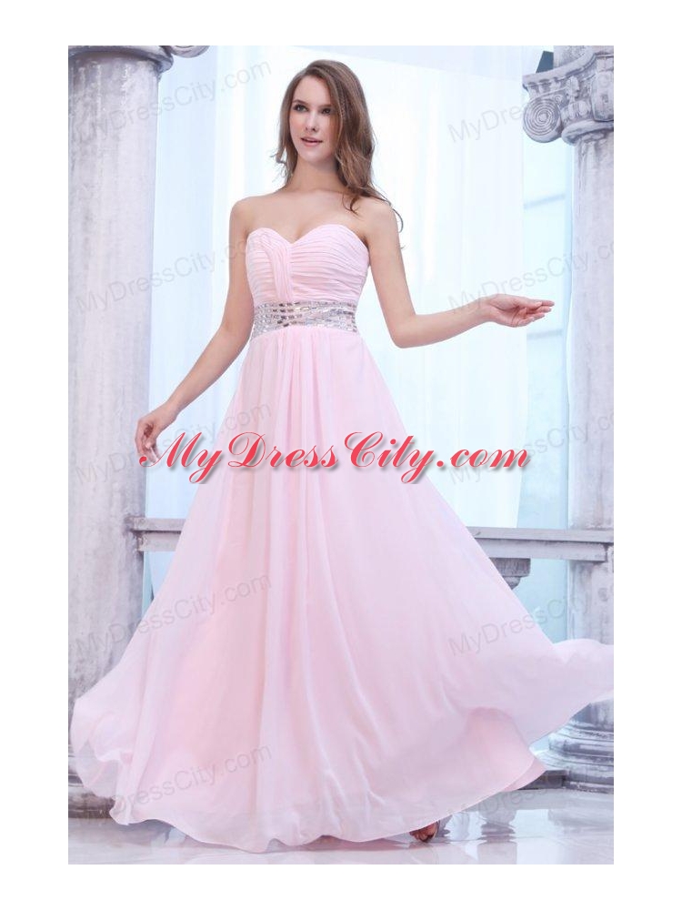 Empire Baby Pink Sweetheart Ruching Beading Chiffon Prom Dress