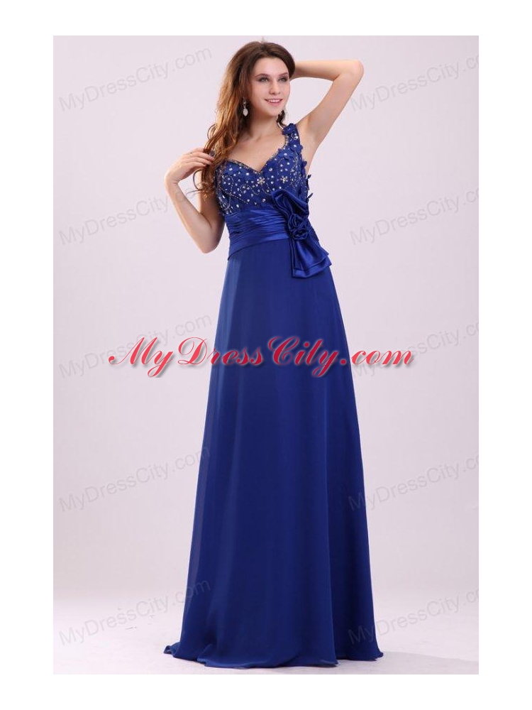 Empire V-neck Blue Blue Beading and Bowknot Taffeta Prom Dress