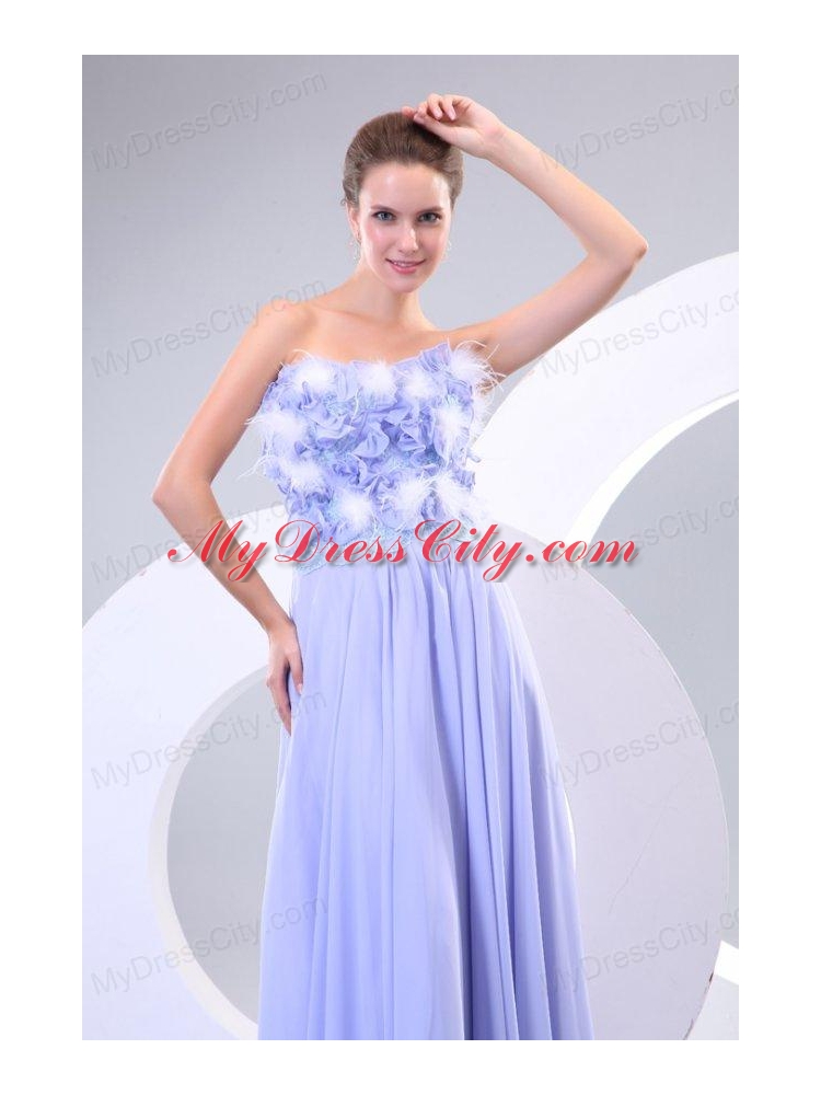 Lavender Strapless Empire Appliques and Laciness Watteau Train Prom Dress