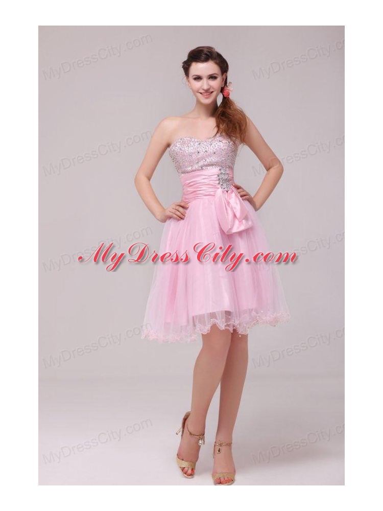 Princess Baby Pink Strapless Beading and Ruching Prom Dress