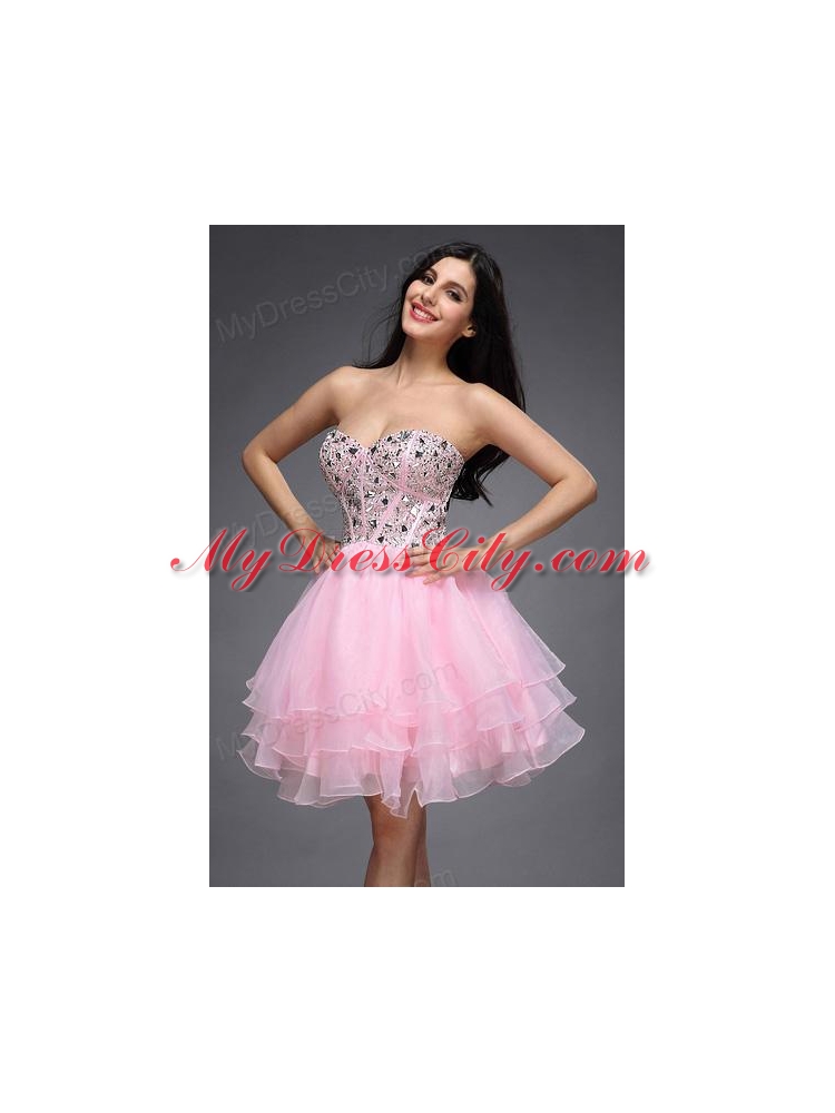 Princess Baby Pink Sweetheart Beading Organza Knee-length Prom Dress