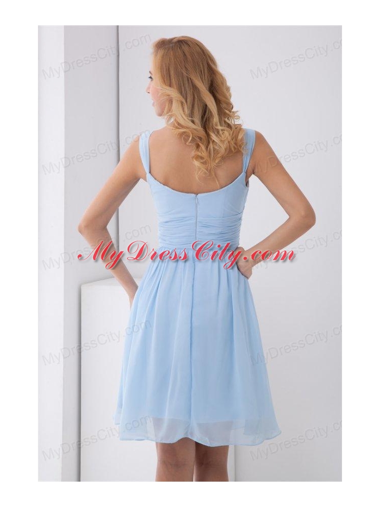 Simple Empire Straps Knee-length Chiffon Light Blue Prom Dress