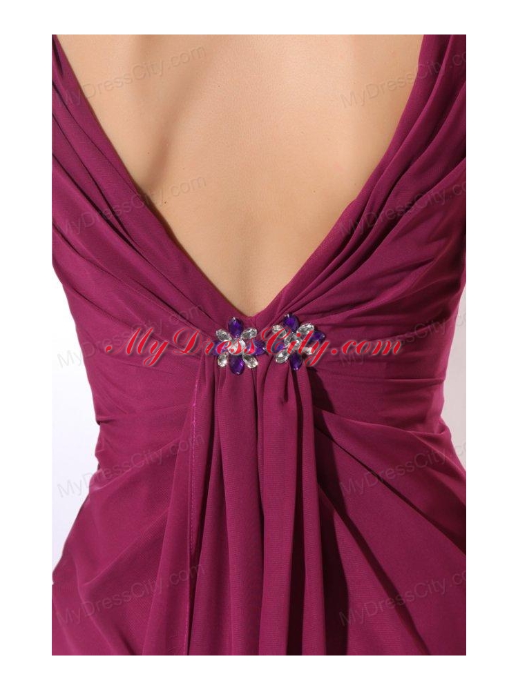 Elegant Empire V-neck Purple Beading Purple Chiffon Prom Dress