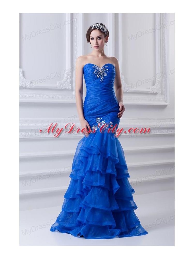 Mermaid Sweetheart Organza Prom Dress with Beading and Ruffled Layers