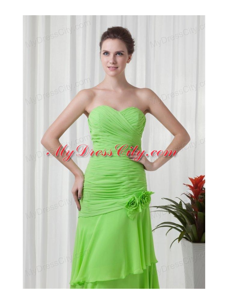 Spring Green Column Sweetheart Floor-length Chiffon Ruching Prom Dress
