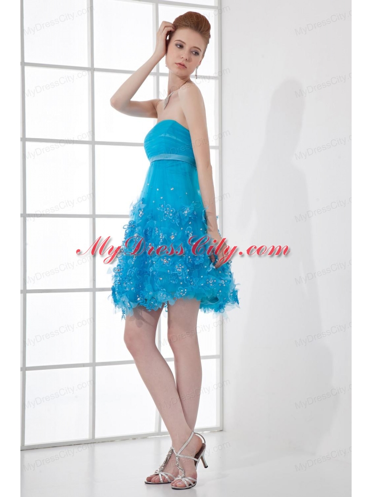 A-line Strapless Prom Dress with Beading Ruching Appliques Organza