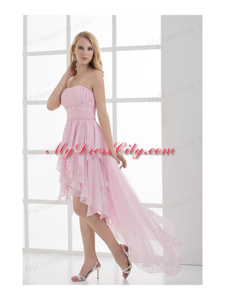 Empire Strapless High-low Ruching Baby Pink Prom Dress