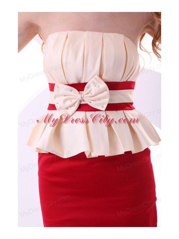 Cheap Column Strapless Mini-length Taffeta Prom Dress with Bowknot