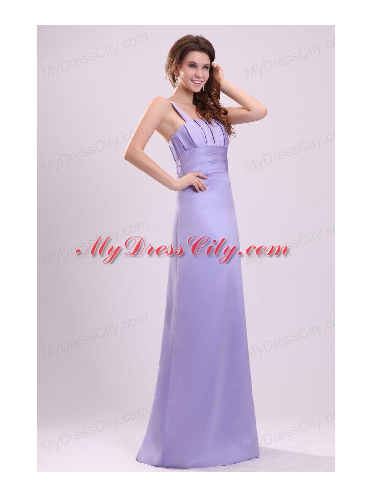 Cheap Lavender Column Straps Ruching Taffeta Floor-length Prom Dress