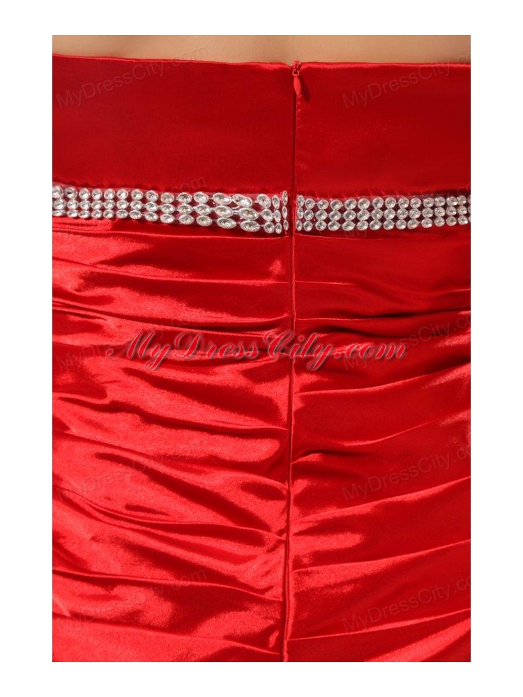 Latest Column V-neck Red Beading Prom Dress for 2014 Spring