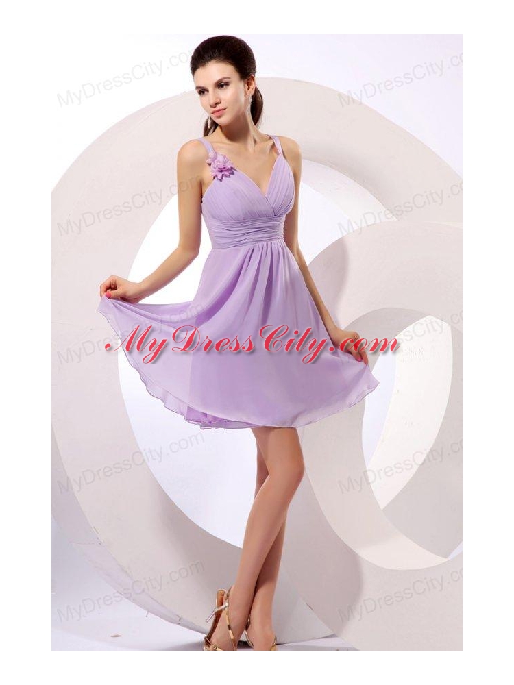 Simple Lilac Straps Prom Dress with Mini-length Chiffon