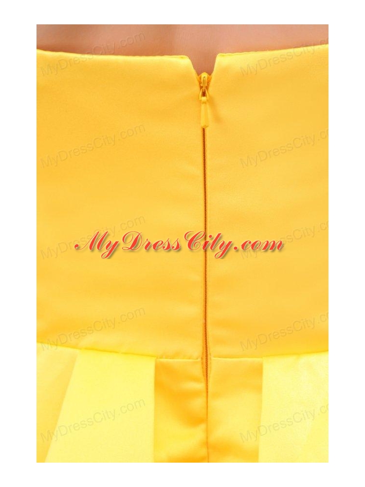 Yellow Sweetheart Hand Made Flower Prom Dress with Short
