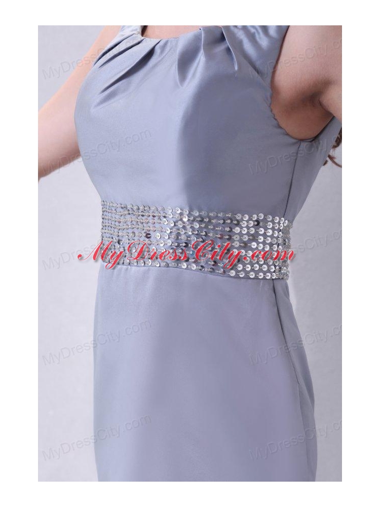 Grey Column Scoop Mini-length Short Prom Dress with Beading