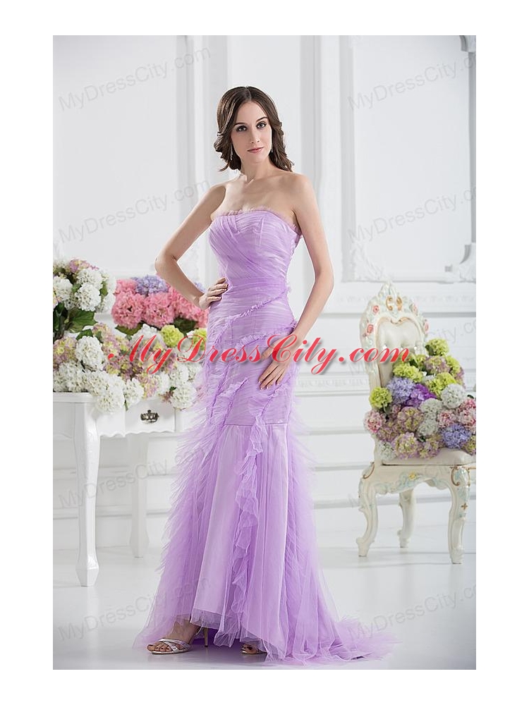 Mermaid Strapless Prom Dress in Lavender with Ruffles