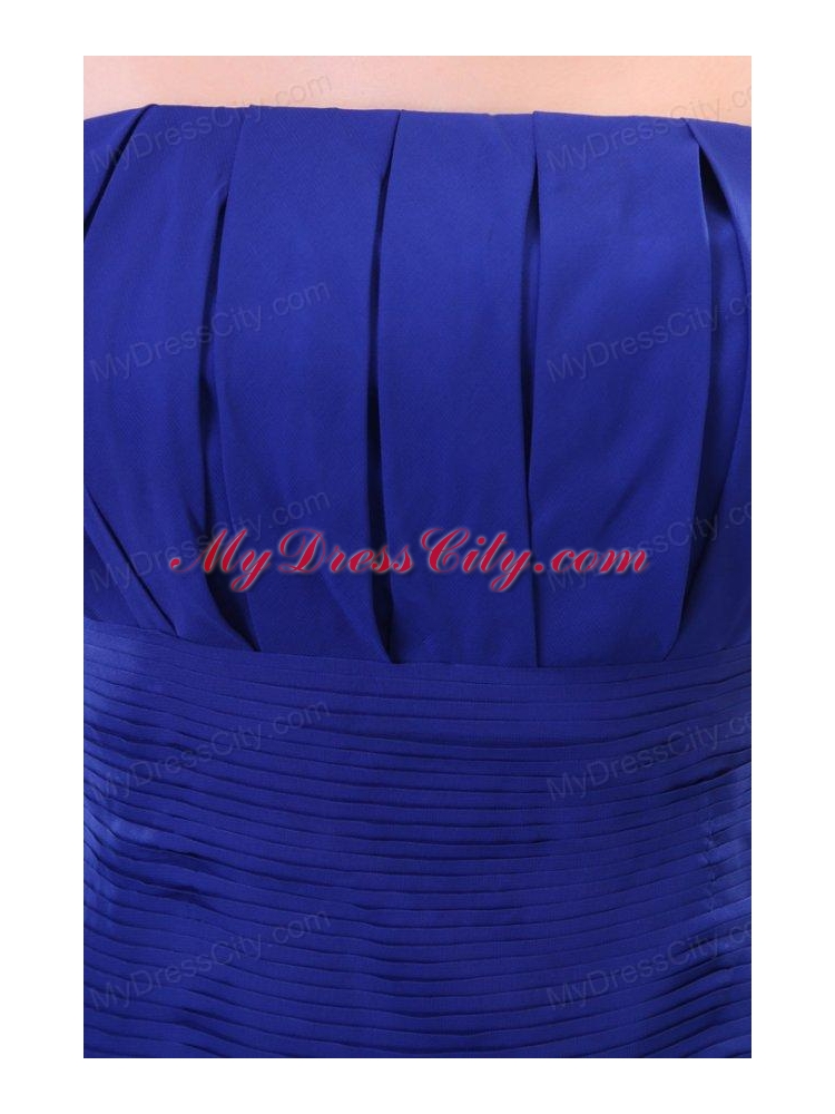 Sheath Royal Blue Strapless Ruching Organza Prom Dress