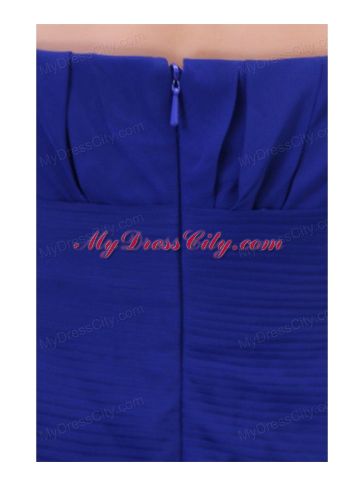 Sheath Royal Blue Strapless Ruching Organza Prom Dress