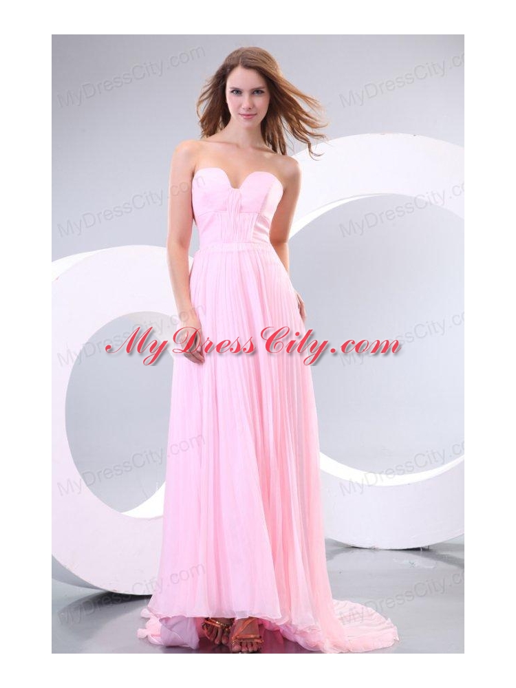 Sweetheart Empire Baby Pink High-low Pleats Prom Dress with Train