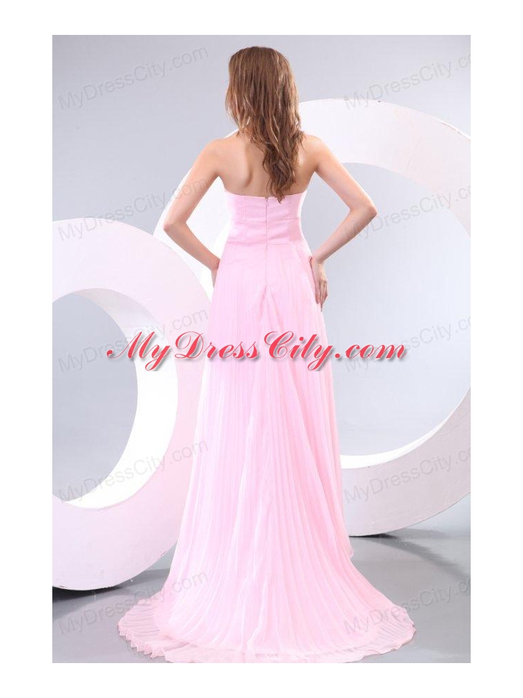 Sweetheart Empire Baby Pink High-low Pleats Prom Dress with Train