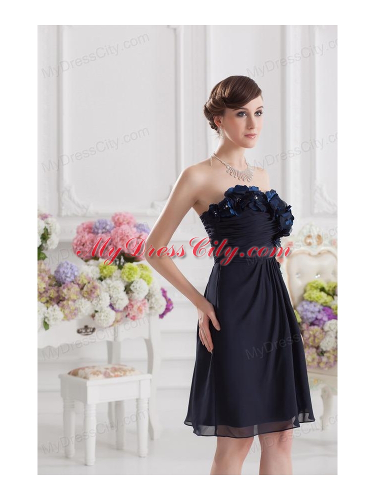 Black Sweetheart Prom Dress with Ruching and Handle Made Flowers