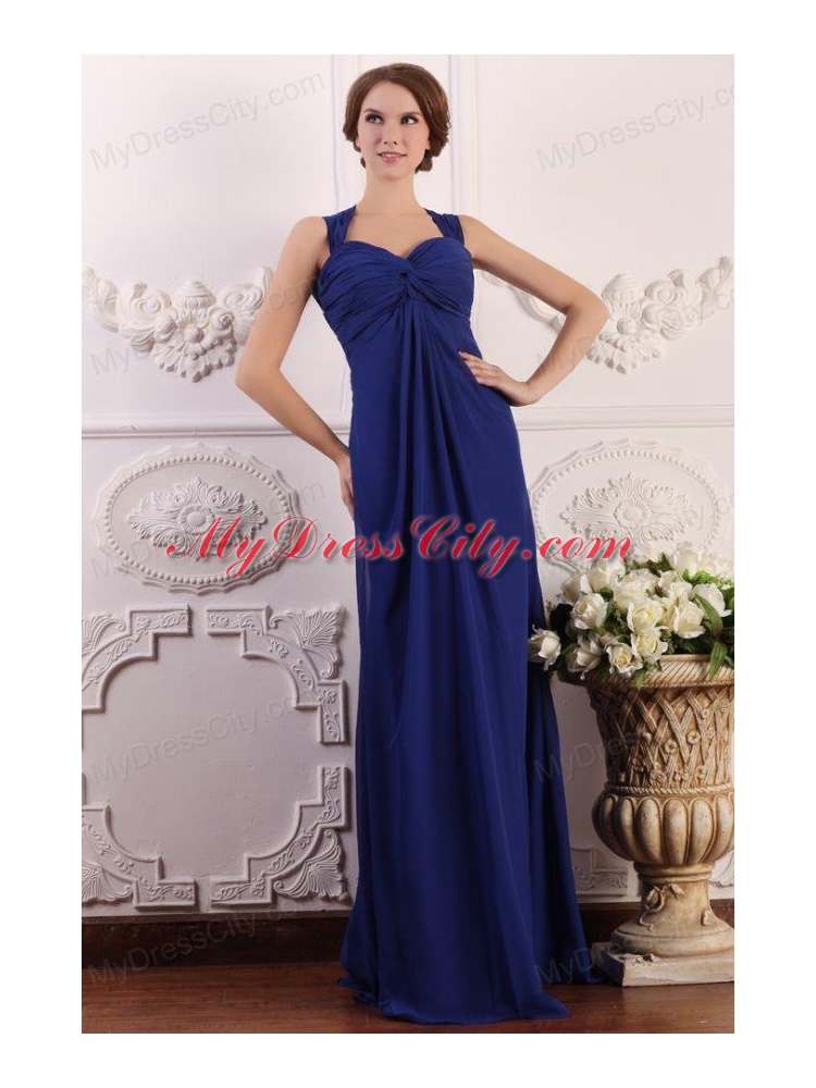 Empire Wide Straps Chiffon Ruche Decorate Prom Dress in Royal Blue