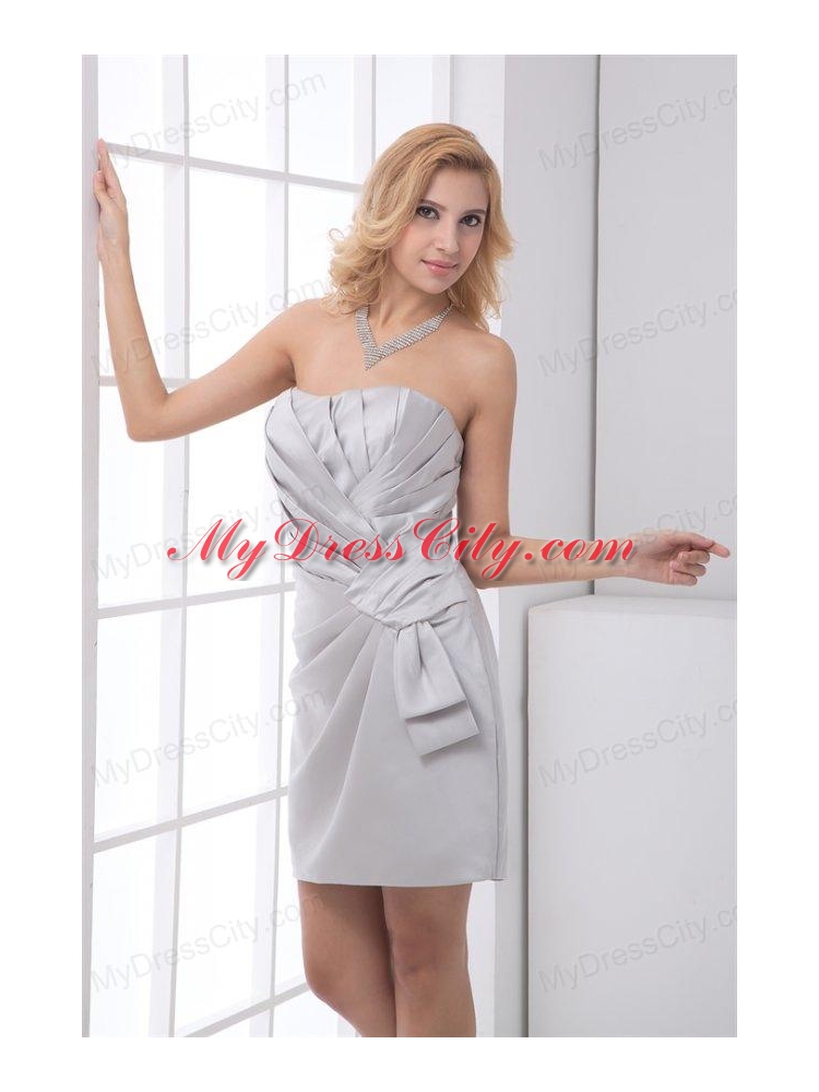 Grey Column Sweetheart Mini-length Ruching Prom Dress