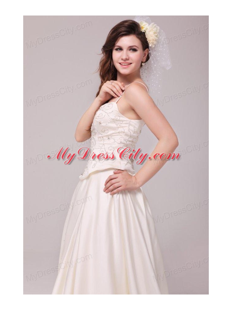A-Line Straps Embroidery Taffeta Wedding Dress with Straps