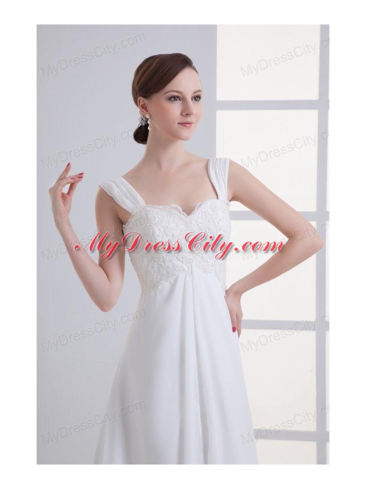 Clasp Handle Court Train Empire Straps Wedding Dress with Lace