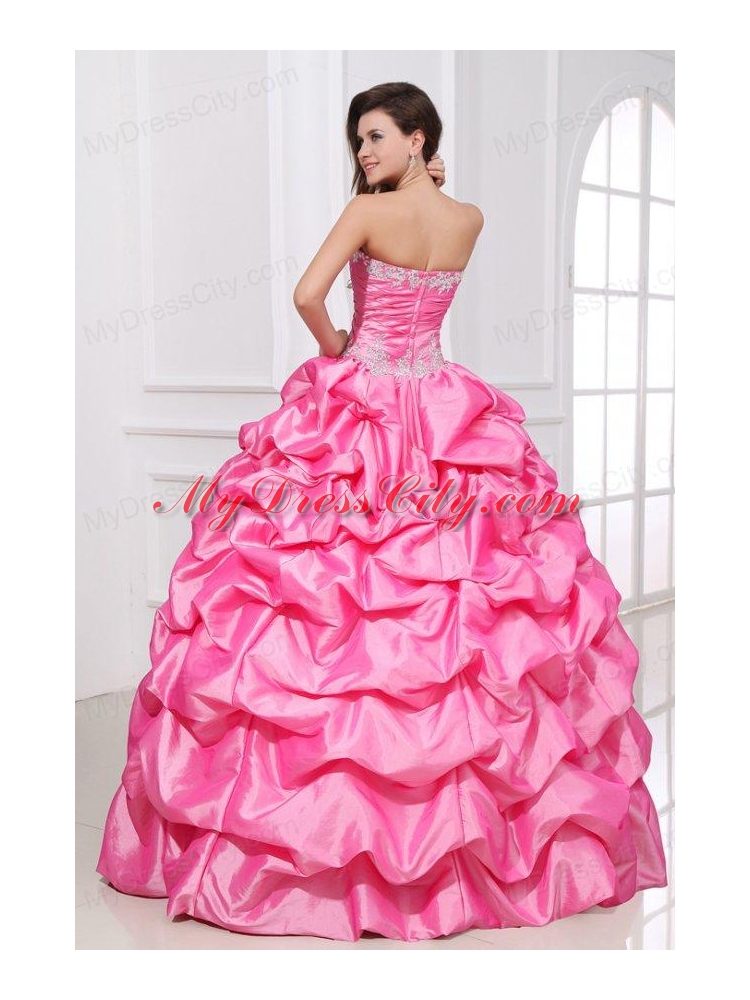 Strapless Appliques and Pick-ups Quinceanera Dress in Rose Pink
