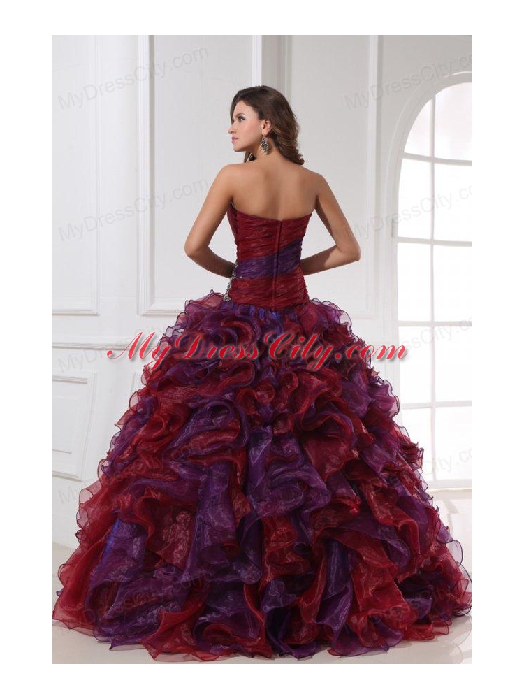 Sweetheart Appliques with Beading Organza Multi-color Quinceanera Dress