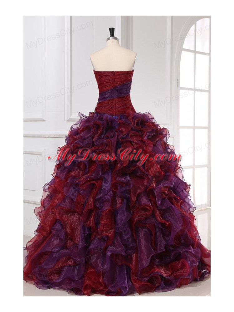 Sweetheart Appliques with Beading Organza Multi-color Quinceanera Dress
