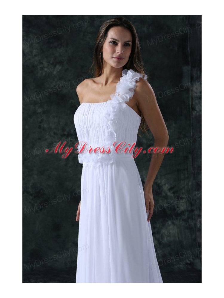 White Empire One Shoulder Ruching Brush Train Chiffon Wedding Dress