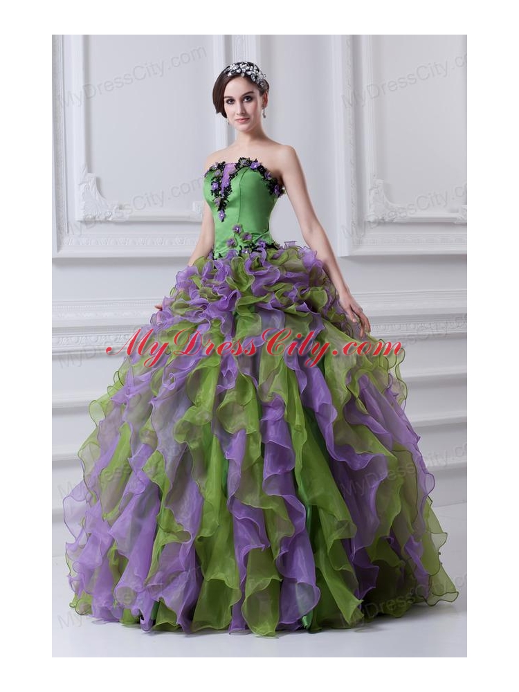 Ball Gown Strapless Multi-color Quinceanera Dress with Ruffles and Appliques
